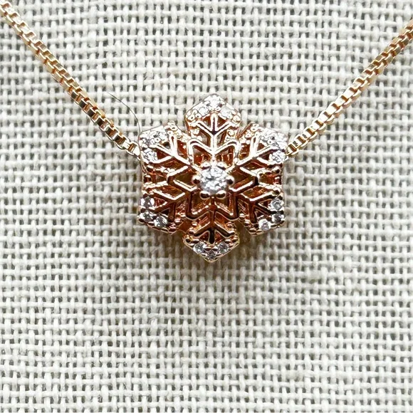 NWOT Sterling silver 18k rose gold plated snowflake necklace pendant 18” - Picture 8 of 10